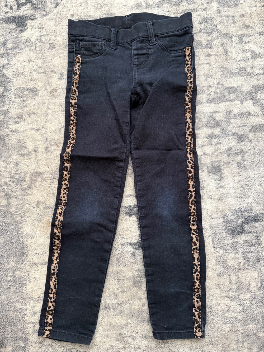 Black Kids Skinny Jeans with Leopard Side Stripe